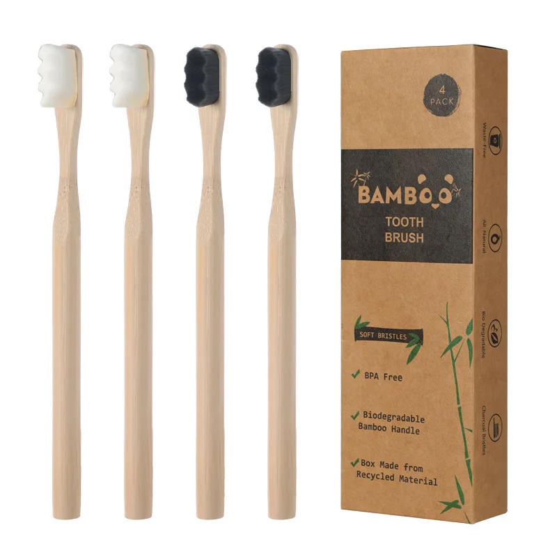 4Pcs  Bamboo Toothbrush Biodegradable20,000 High Bristle Count Toothbrush - Micro-Nano Extra Soft Bristles for Sensitive Teeth