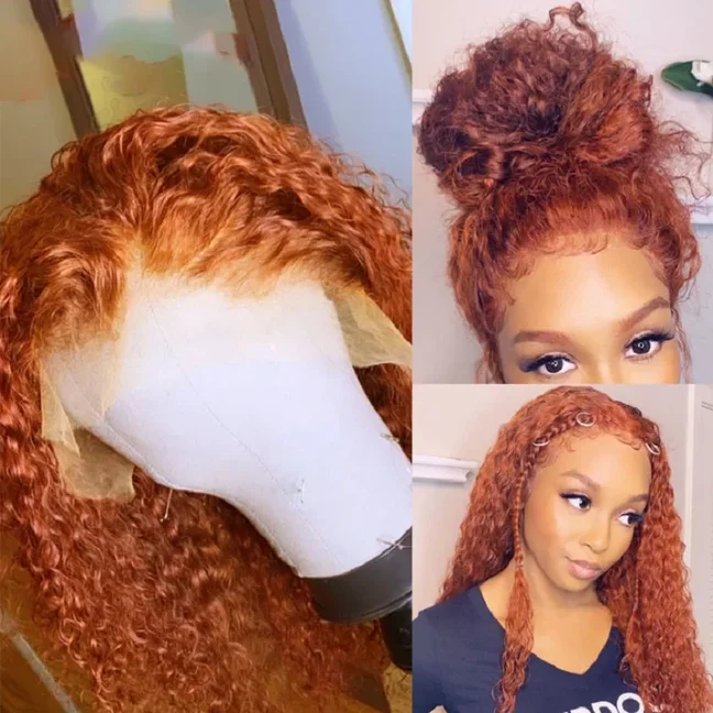 

Soft 26” Long Ginger Orange Kinky Curly 180Density Lace Front Wig For Black Women Babyhair Natural Hairline Preplucked Glueless