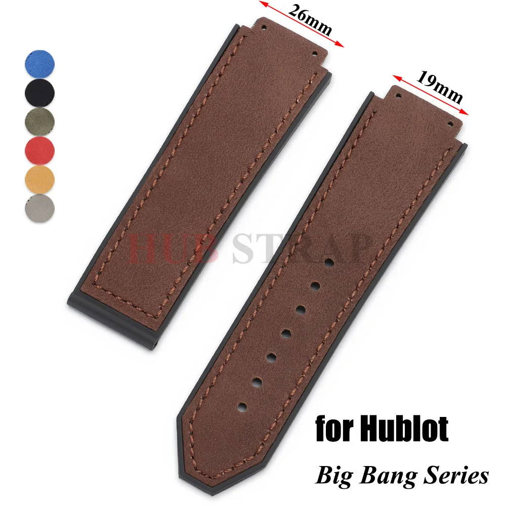 19 x 26 mm mehrfarbige Bambusstruktur-Rindsleder-Uhrenarmbänder für Hublot Yubo Classic Fusion Big Bang Series, wasserdichtes Armband