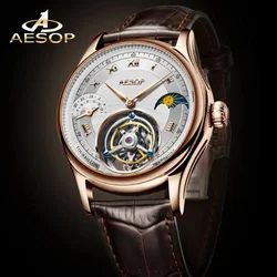 AESOP 7027 New Mechanical Flying Tourbillon Waterproof Skeleton Watch for Men Top Brand Luxury Watches Mens Multifunctional 2023