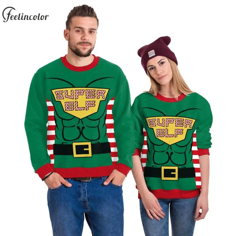 

Christmas Stockings Couple Ugly Christmas Sweatshirt Xmas Muscles Printed Pullover Green Diamond Pattern Hoodies Unisex Clothes