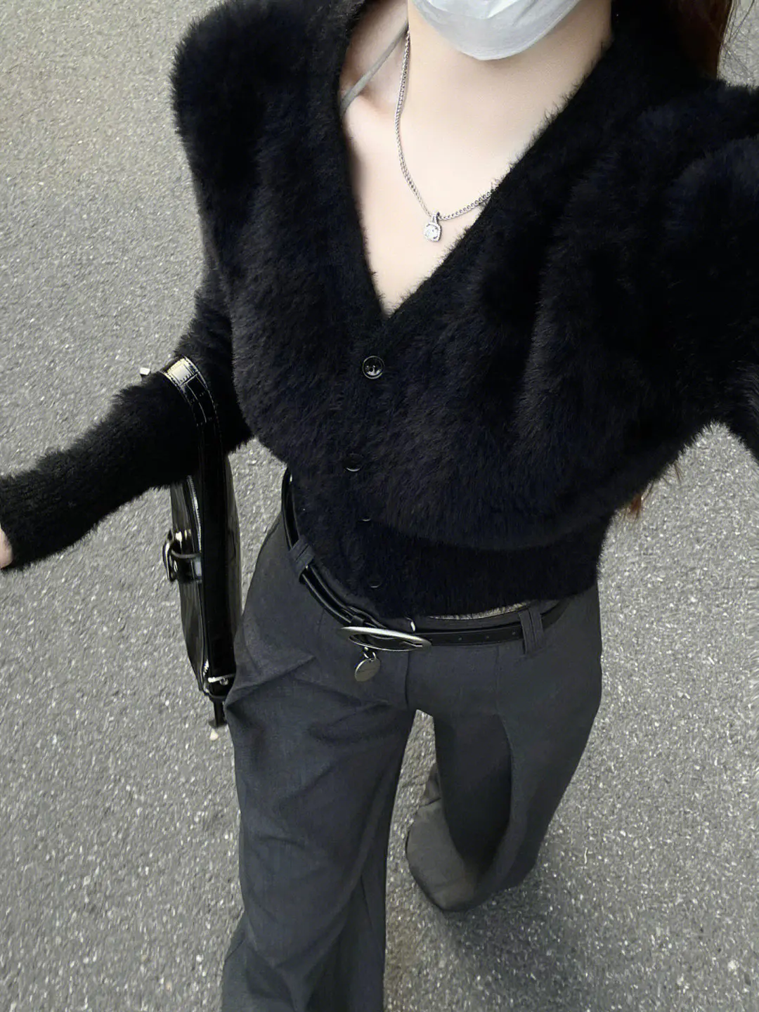 

Вязаный свитер Bla из искусственной норки или открытый кардиган V-Ne, женский топ для похудения, корейский прямой крой, поездка на работу, мода