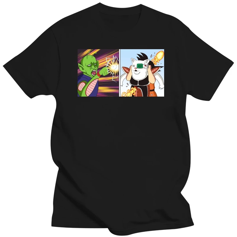 Summer fashion men's casual T-shirtDragon Ball Z Picolo Yelling At Confused Cat Meme Funny Parody Bla T-Shirt