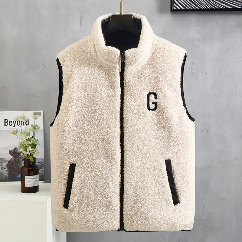 New Spring Men's Padded Vest Double Sided Fleece Sleeveless Jacket Male Sherpa Warm Zipper Fishing Hiking Camping Golf Work Wear