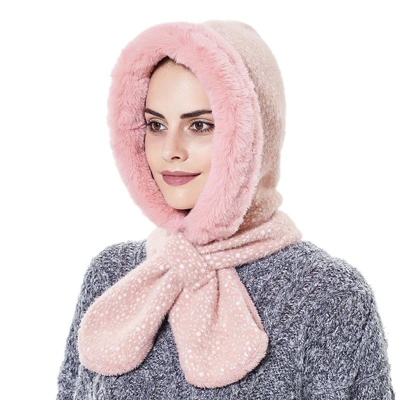 Cappelli invernali caldi per donna donna inverno Ourdoor sci antivento addensare berretto lanugine con cappuccio sciarpa collo caldo berretto berretto donna cappello