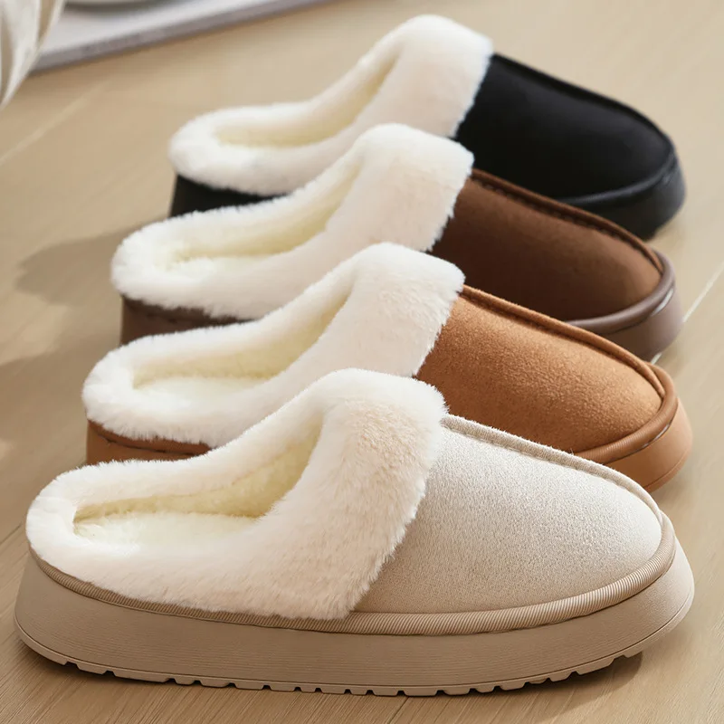 New Winter Warm Couple Fluffy Slippers Women Men Non-slip Soft Comfortable Slides Indoor Ladies Home Cotton Floor Shoes