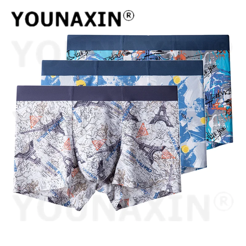 

3 Pieces Summer Big Size Underwear For Men Panties Boy Boxer Underpants Ice Silk Large Undies Sexy Shorts L XL 2XL 3XL 4XL