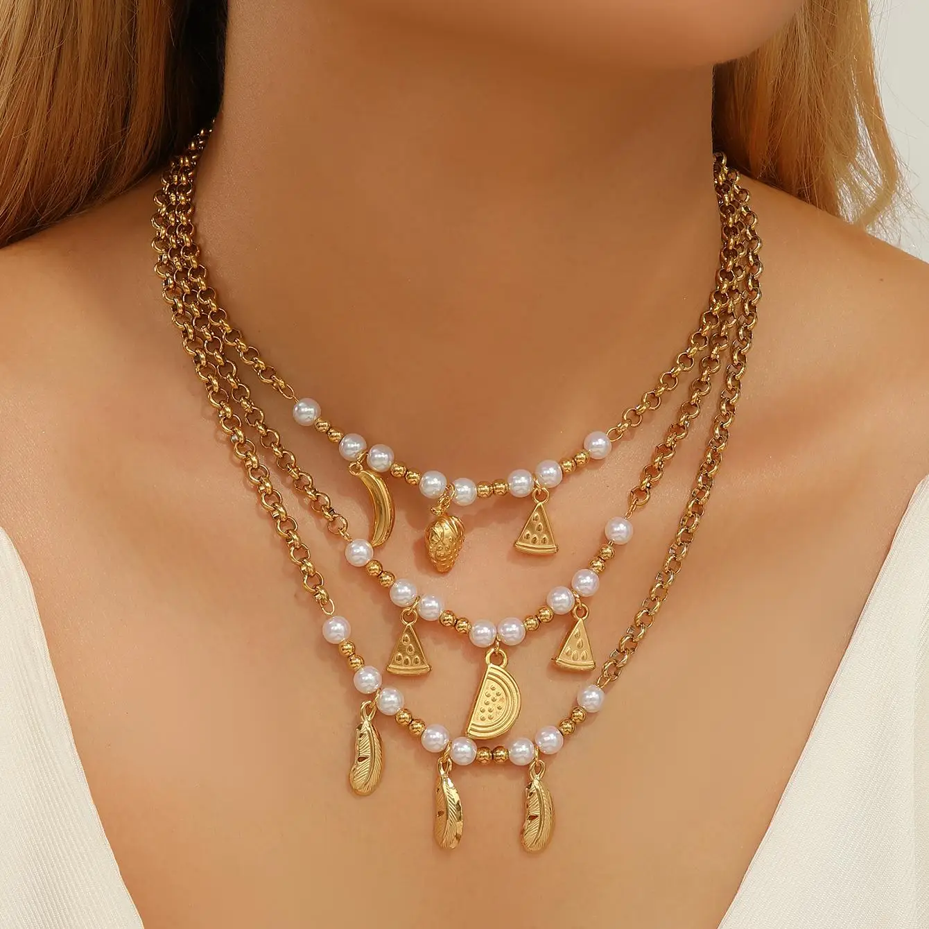 Fashion Multiple Style Shell Sun Heart Necklace for Women Stainless Steel Summer Gold Color Fruit Pendant Chain Jewelry Gifts