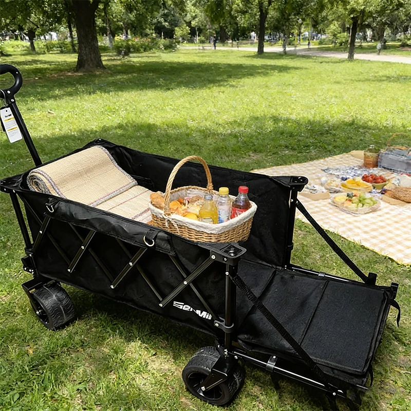 Multi-functional vehicle for carrying luggage, pushing carts, camping on beaches, shopping, and taking children out for fun