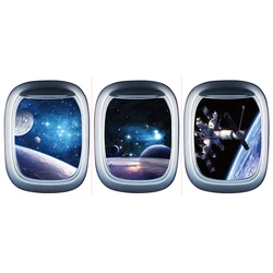 Outside Fake Spaceship Window Starry Wonders 3D Wall Art Vinyl Mural Stickers Home Decorations Stars Planets Poster Wallpaper