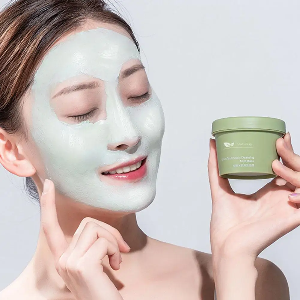 100 جرام كفاءة تنظيف تطبيق قناع طمي مرونة ترطيب عميق تقلص المسام حب الشباب الشاي الأخضر التبريد التطهير قناع طمي الوجه