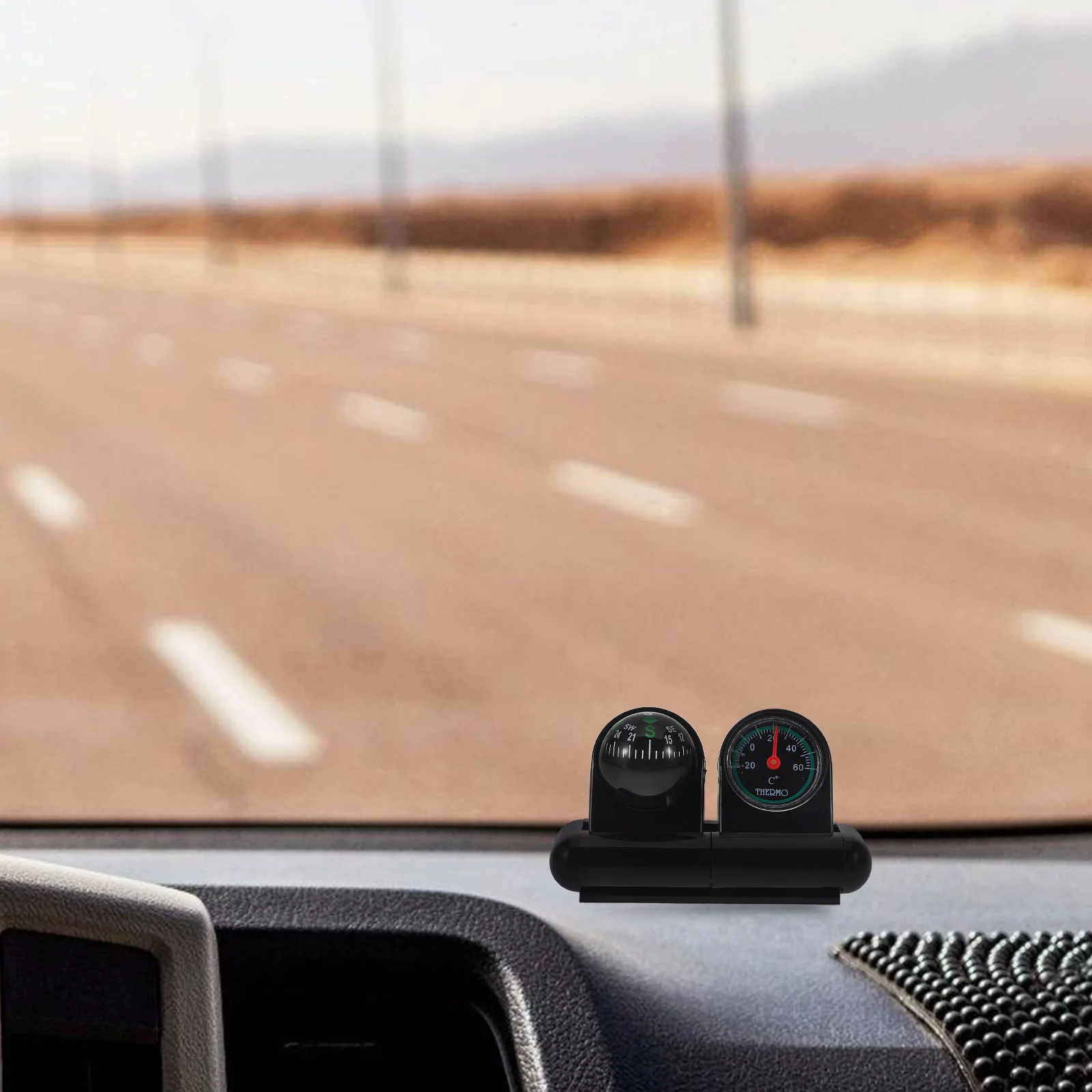 Car Compass Thermometer Ball Dashboard Mount Auto Compass Multi-Functional Navigation Direction Vehicle Ornament