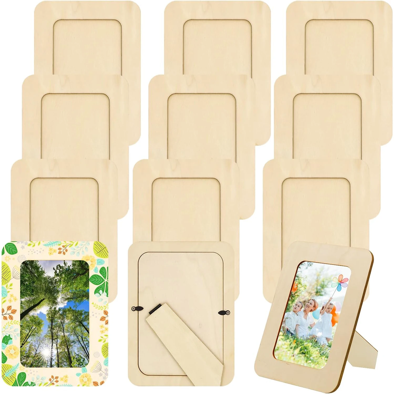 DIY Wooden Picture Frames, Unfinished Solid Wood Photo Picture Frames for 4 x 6 in Photos Standing Wooden Picture Frame for DIY