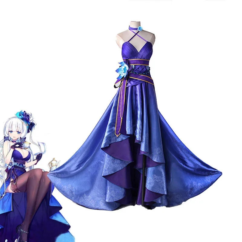 

New Game Azur Lane Illustrious Cosplay Costume Never Ended Tea Meeting Blue Full Dresses Halloween Carnival Uniforms Custom Made