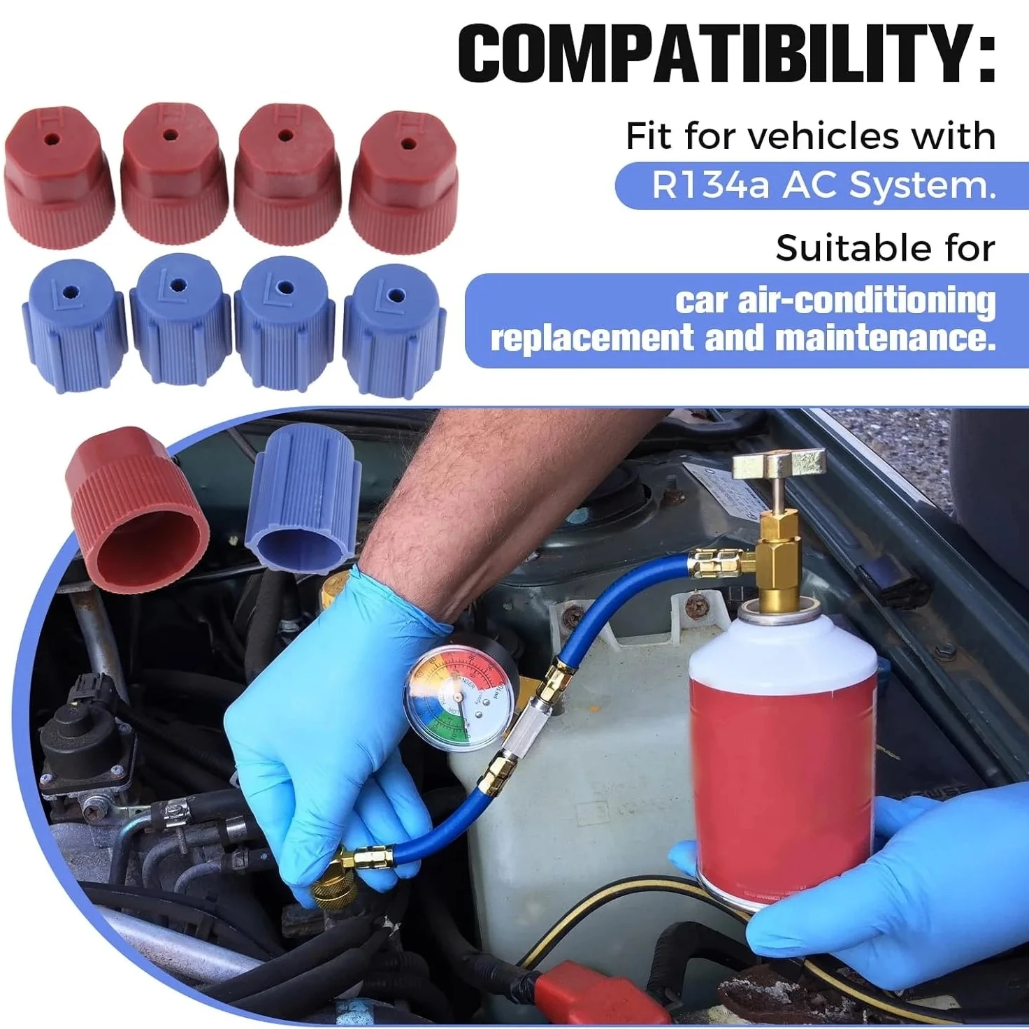 

10pcs R134a Cap AC Caps 13mm & 16mm Air Conditioning Service AC System Charging Port Caps for Car Air-conditioning Replacement