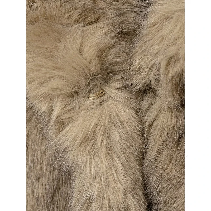 Chaqueta de invierno elegante de piel sintética para mujer, abrigo cálido y esponjoso de manga larga con solapa, chaquetas cortas, moda de calle alta, nueva ropa de abrigo