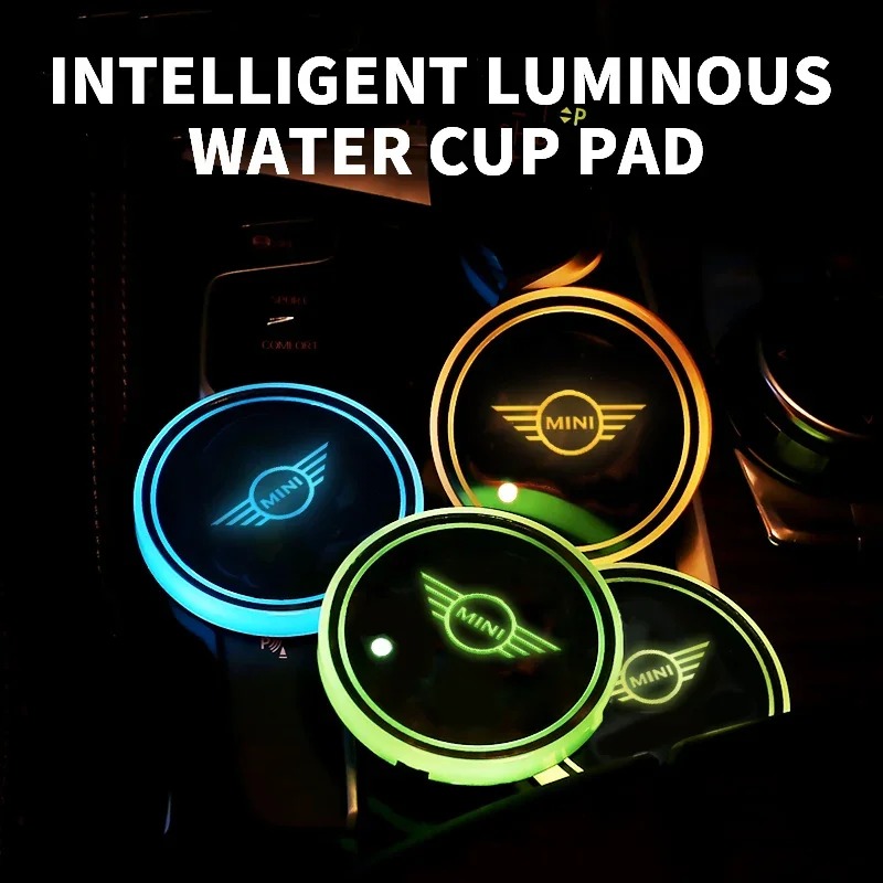 7 Colorful Intelligent Led Water Cup Luminous Coaster For BMW MINI Cooper One S Clubman JCW R50 R55 R56 R60 R61 F55 F56 F57 F60