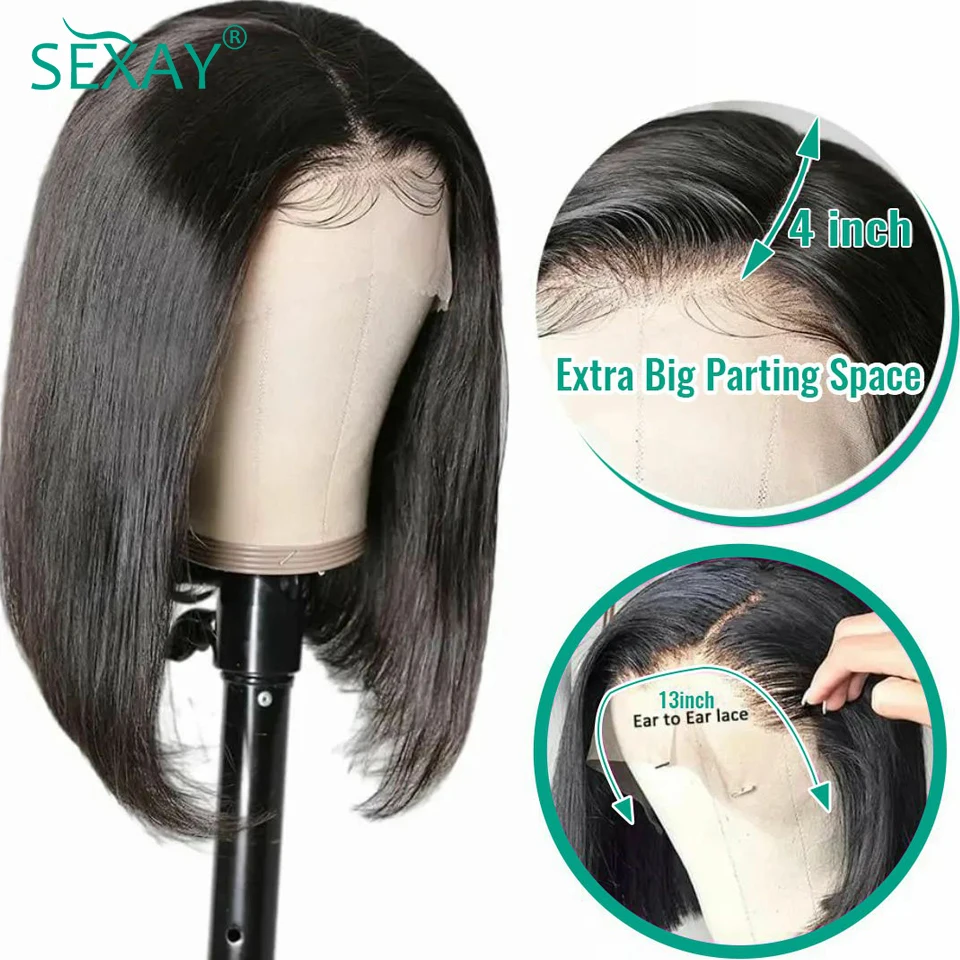 13x4 Transparent Lace Front Human Hair Wigs Pre Plucked 100% Blunt Cut Human Hair Natural Black Color Lace Front Short Bob Wigs