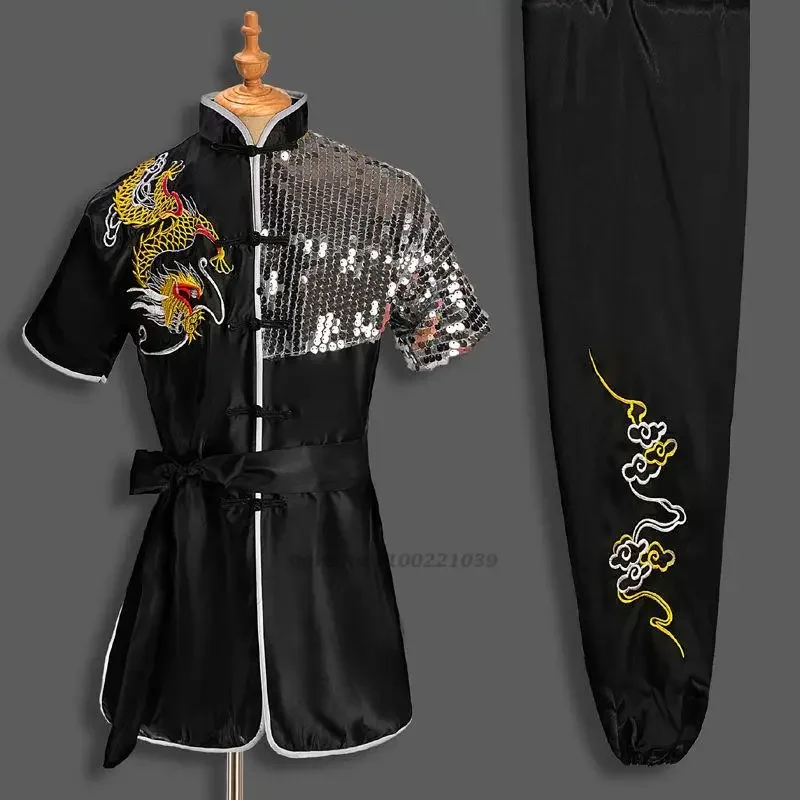 الملابس الصينية خمر الووشو التنين التطريز الكونغ فو موحدة الملابس فنون الدفاع عن النفس زي المحارب التقليدي #4