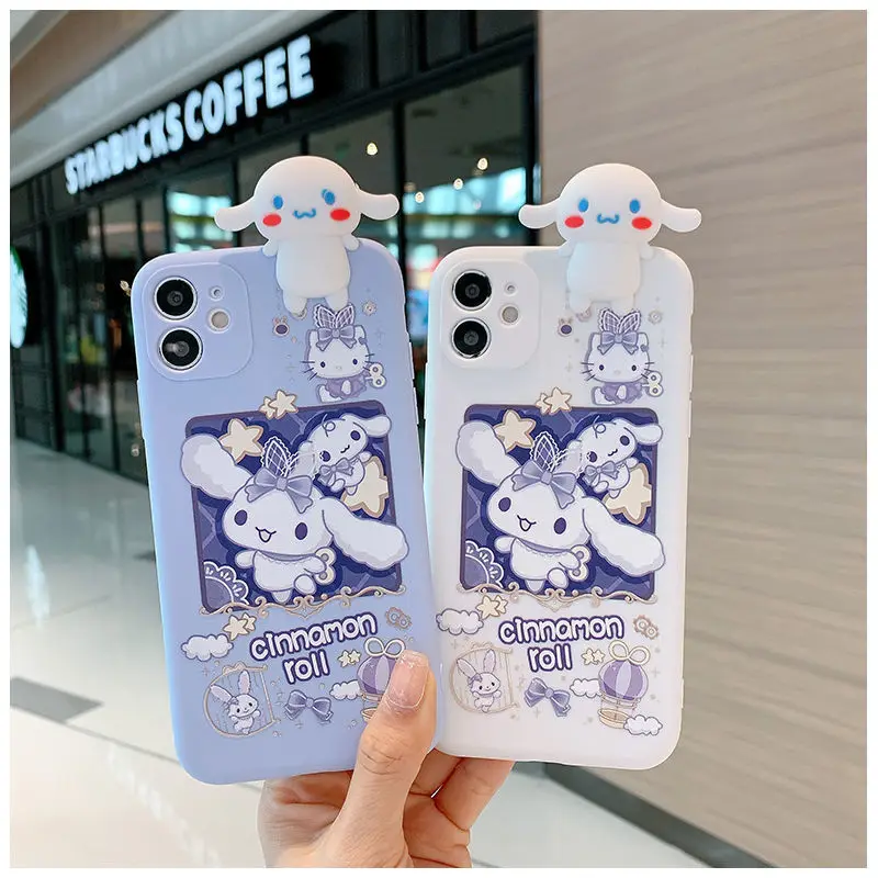 New Apple 16 mobile phone case, three-dimensional funny mirror, cute KT cinnamons dog cartoon iphone15 silicone cross-body rope