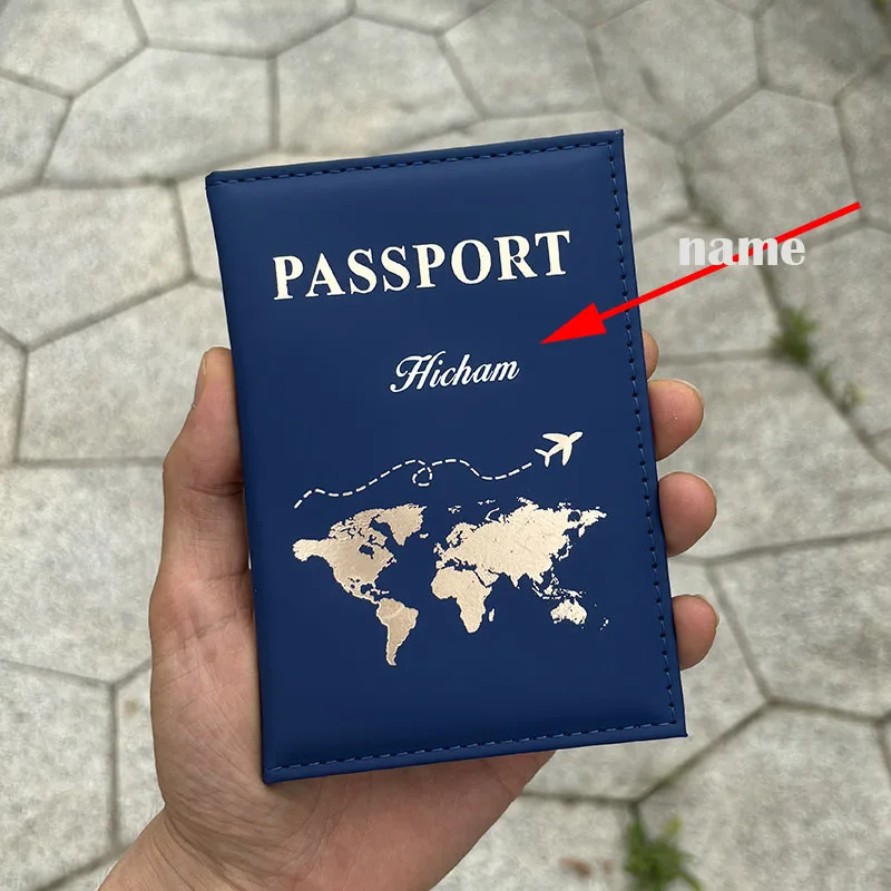 Map Pattern Personalised Passport Cover with Gold Color Name for Couple Customizable Personalized Passport Book Holder