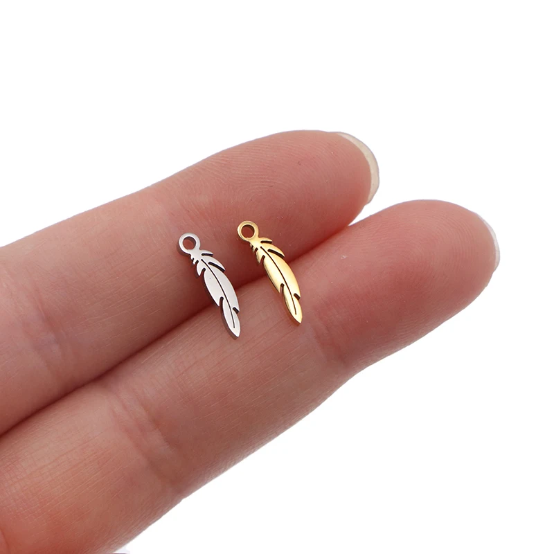 10pcs Small Feather Charm Pendants for DIY Necklace Bracelets