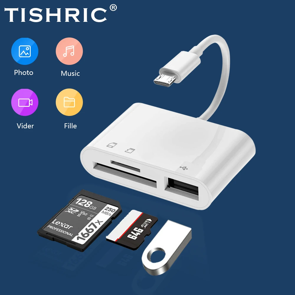 TISHRIC Android Micro USB 3 In 1 Card Reader External U Disk Micro SD TF Memory Card Adapter Flash Drive Smart Memory Card