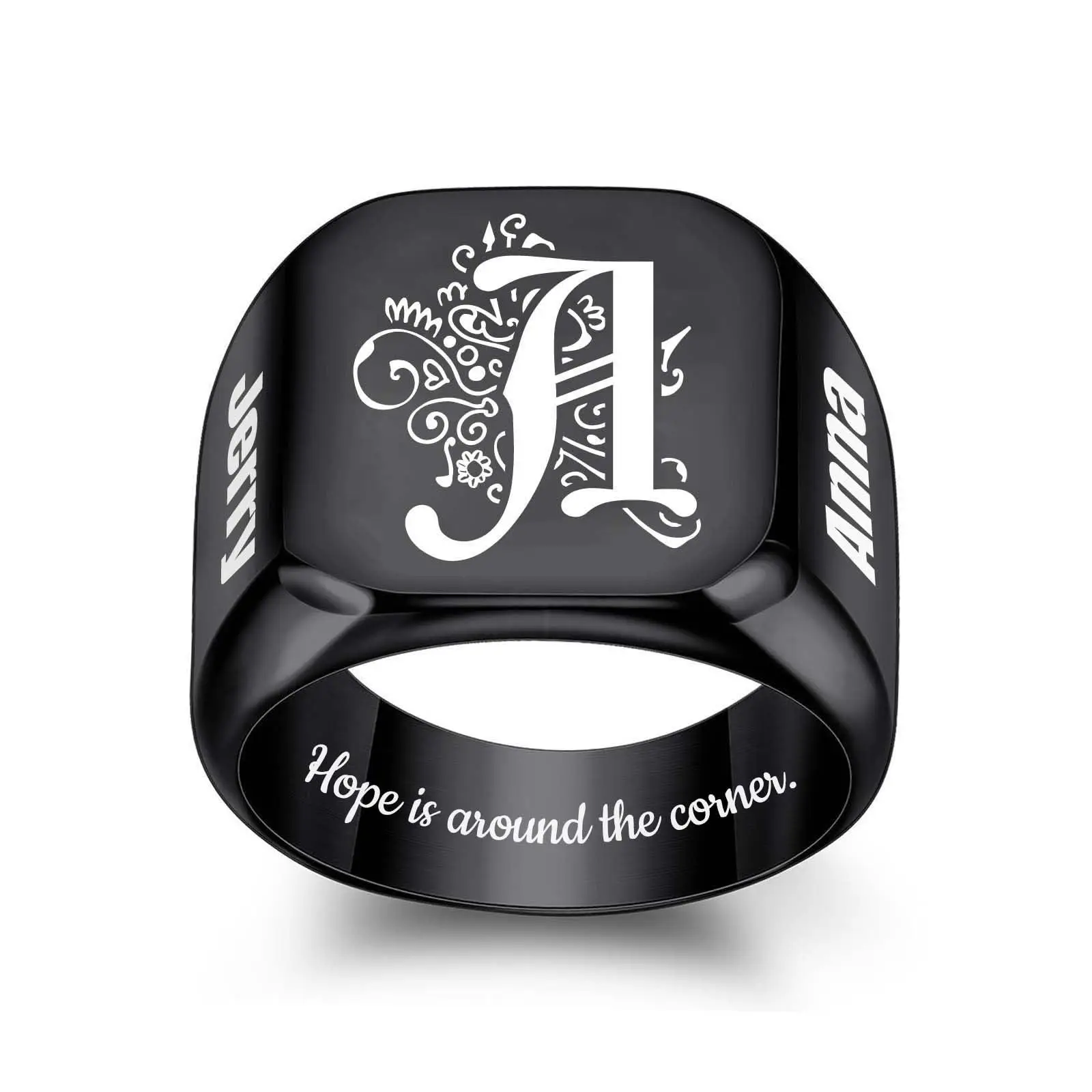 

Custom Men's Square Width Ring With Engraved Name Photo Logo Personalized Family Couple Christmas Jewelry Gift