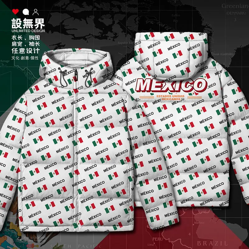 United Mexican States Mexico MEX country flag White duck down Jackets Casual Warm Outdoor clothes Man mens Winter down coat