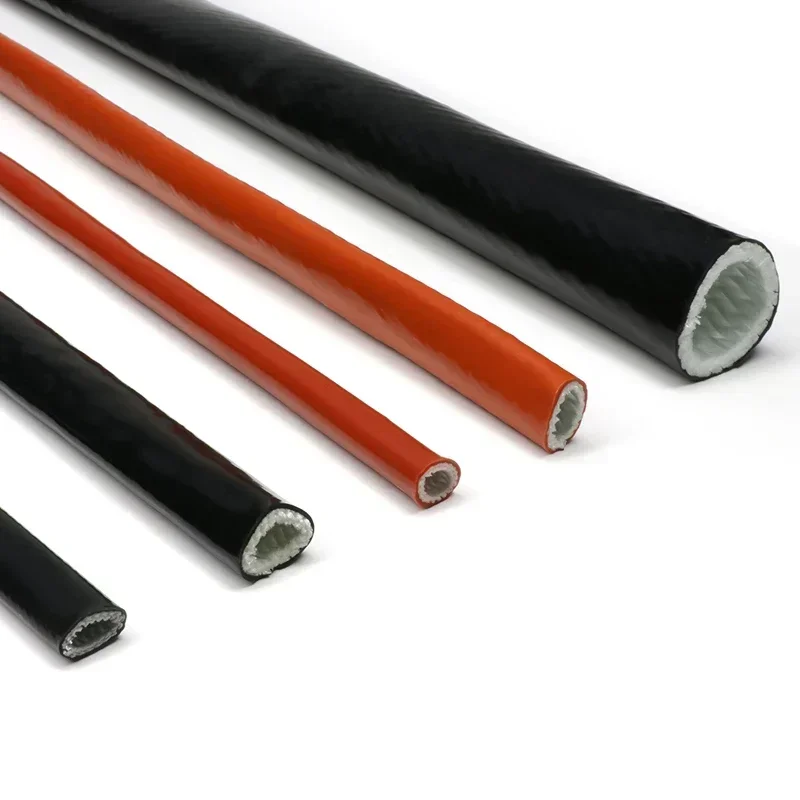 1~10m Fireproof Sleeve High Temperature Resistant Silicone Resin Coated Braided Fire Retardant Casing Pipe Fiberglass Tube