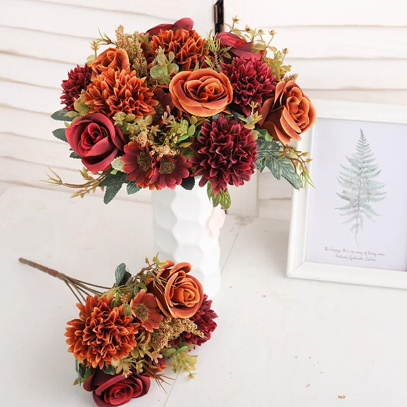 

Autumn Silk Artificial Flowers Rose Wedding Decoration High Quality Daisy Bouquet Christmas Party Hotel Flowers Arrangement