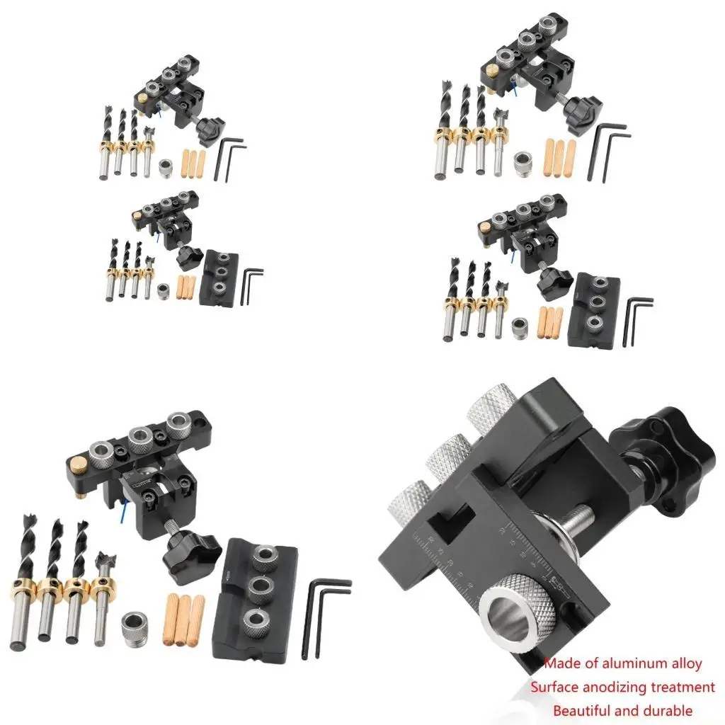 A2BE 3 in 1 Woodworking Doweling Jig With Positioning Clip Adjustable Drilling Guide Puncher Locator Carpentry Tools