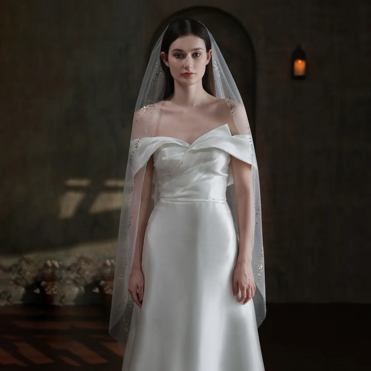 CC – voile de mariage tendance pour femme, accessoire de coiffure, robe de mariée, ornements de cheveux de fiançailles, une couche d'or, paillettes, Tulle, V856