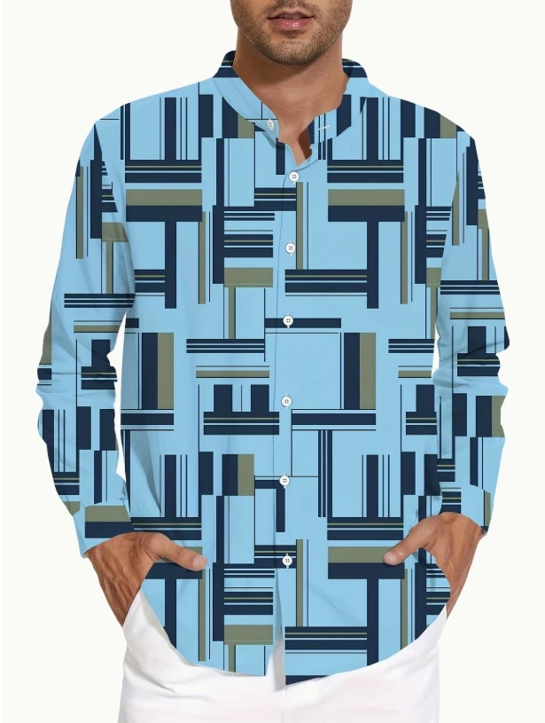 Men's Regular Fit Long Sleeve Shirt with Abstract Leaf Print  All-Season Versatile Casual & Formal Wear, Nontransparent Fabric