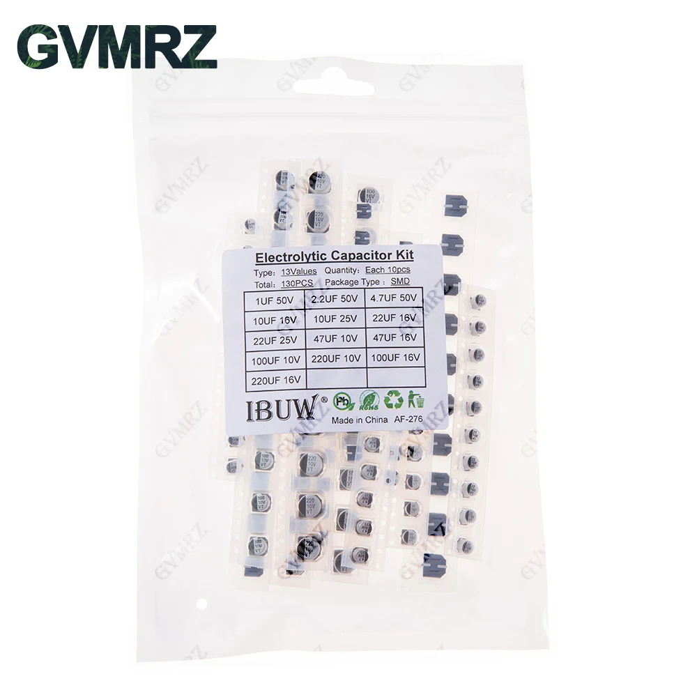 130PCS 13Values SMD Electrolytic Capacitor Kit for Power Filtering & Electronic Prototyping