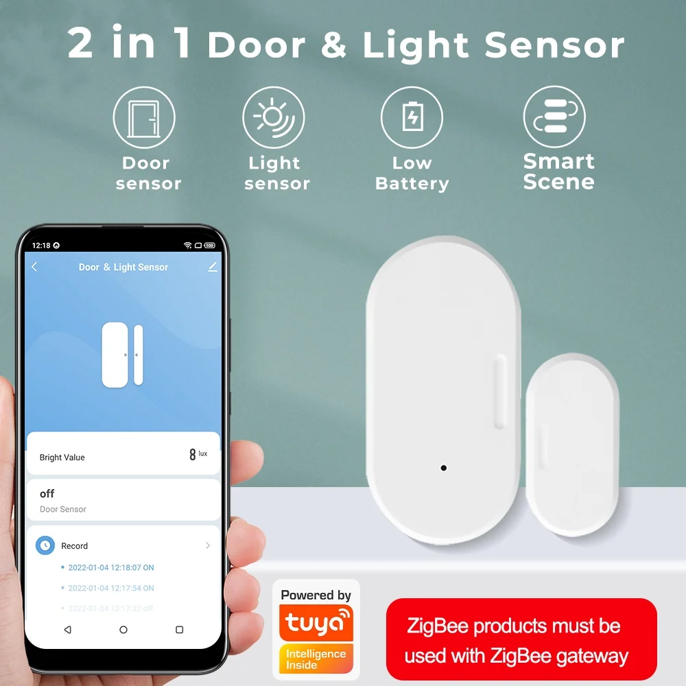 Tuya Smart Zigbee Wifi 2 in 1 Magnetic Window Door Sensor Light Sensor Lighting Detector Work With Smart Life Alexa Google Home