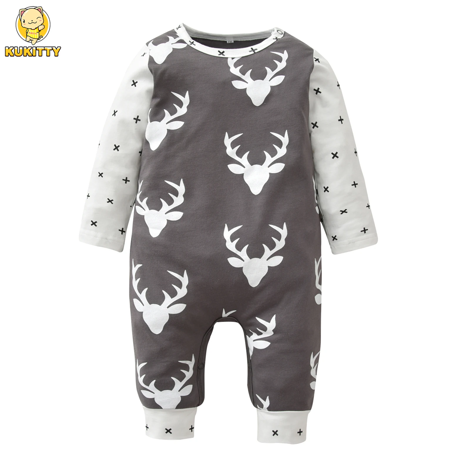 Kukitty Cute Newborn Baby Girl Romper Clothes Spring Autumn Long Sleeve Deer Print Infant Girl One Piece Jumpsuit Clothing