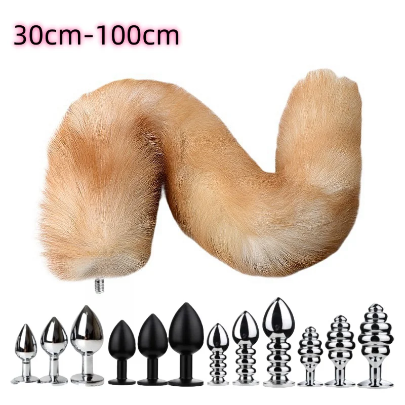 Adult BDSM Toys Alloy Anal Plug with Separable Fluffy Real Crystal Fox Tails for Couple Cosplay Anue Decoration Accessories