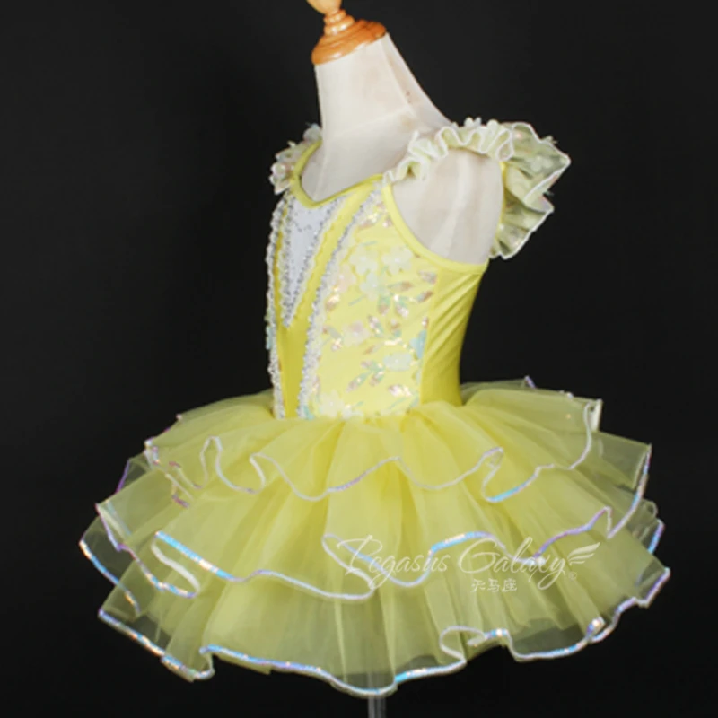 

Yellow Off Shoulder Sequins Ballet TUTU Dress For Girl Shiny Performance Stage Show Costume Women Ballerina Dance Clothes Kids