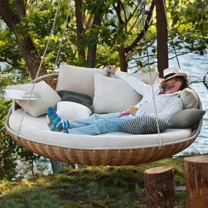 Double swing outdoor leisure hanging basket hanging chair rattan chair indoor balcony lazy hanging rattan hammock