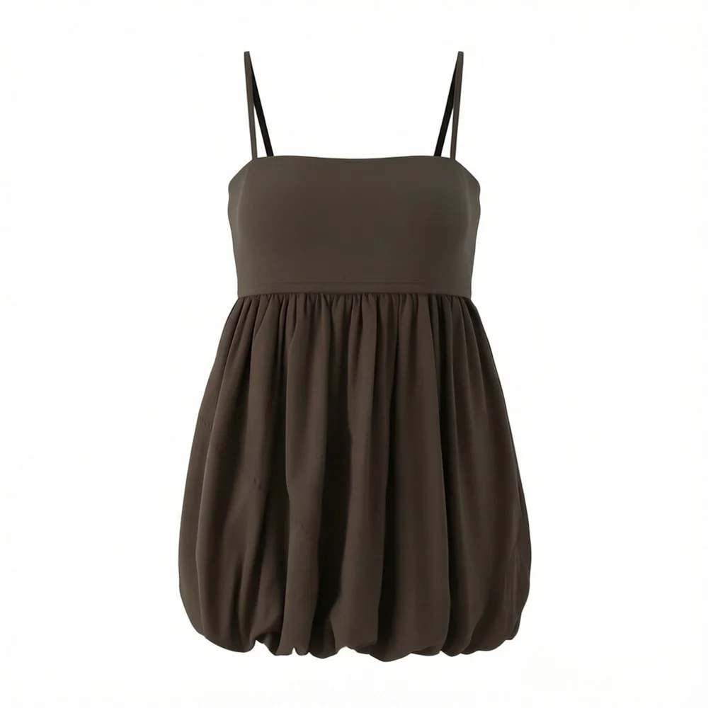 

Новинка 2026: Женский топ на бретельках во французском стиле с простым прямым воротником и вставками, фасон «баллон»