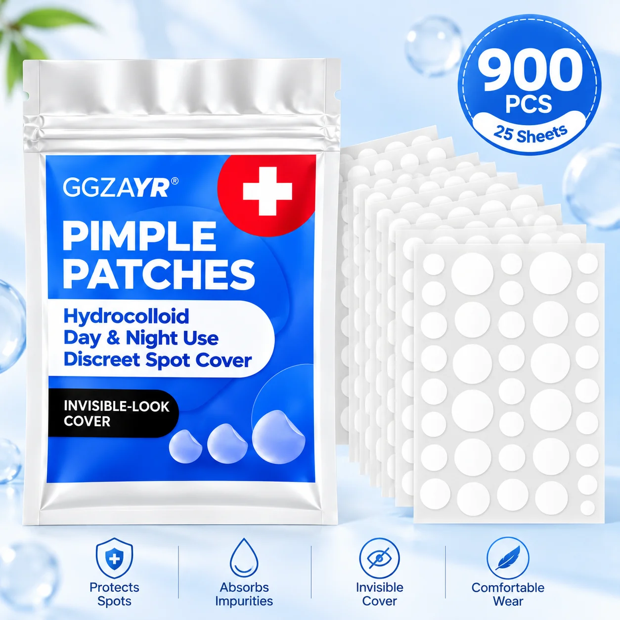 900PCS Round Pimple Patches, 25 Sheets Mixed Size Hydrocolloid Face Spot Stickers for Everyday Beauty Care