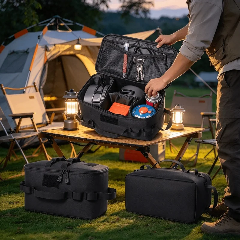 Large Capacity Camping Gear Storage Bag, Portable Outdoor Organizer Pouch for Tent Accessories, Cookware & Picnic Sundries