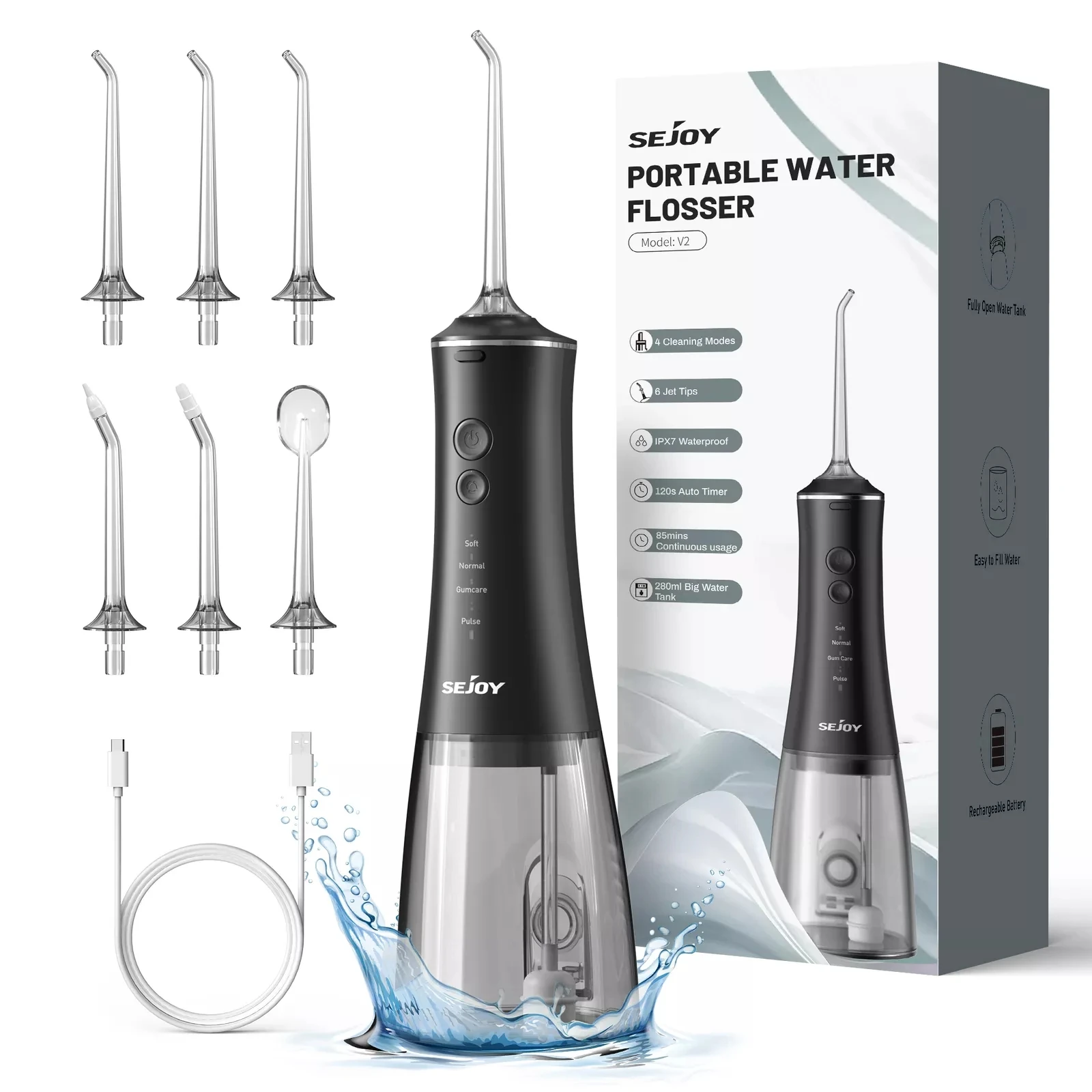 SEJOY Home Dental Oral lrrigator Water Flosser Thread Teeth Pick Mouth 4 Modes Washing Machine USB Rechargeable 280ml Tank