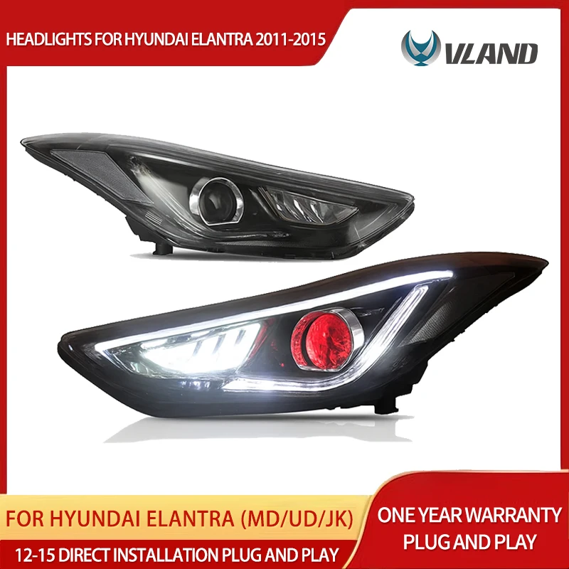 VLAND Headlamp Car Headlight Assembly For 2011-2016 Hyundai Elantra Coupe 2013-2014 Head Light Moving Turn Signal Dual Beam Lens