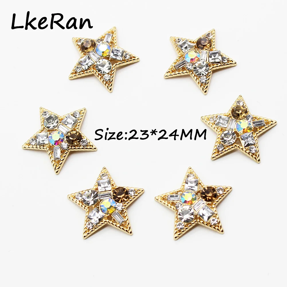 Fashion 10Pcs 23*24mm Golden Star Crystal Rhinestone Metal Buttons For Decoration DIY Hairpin Ornament Jewelry Accessories