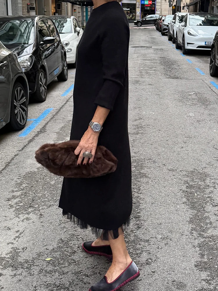 

Женский комплект: топ с круглым вырезом и длинными рукавами, асимметричный, однотонный, в стиле стритстайл, и модная сетчатая юбка для вечеринок