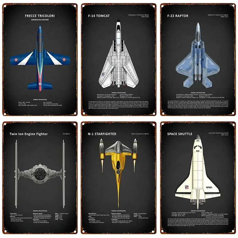 Aircraft Metal Signage Fighter Jet Tin Painting Vintage Military Fan Poster Mural Home Living Room Club Wall Art Decor Aesthe