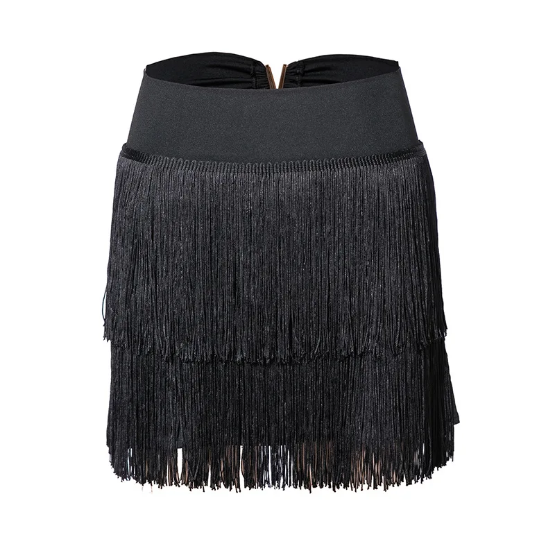 Women Layered Fringe Skirt Tassels Latin Dance Top Ballroom Rumba Dancewear Adult Female Training Chacha Performance Costume