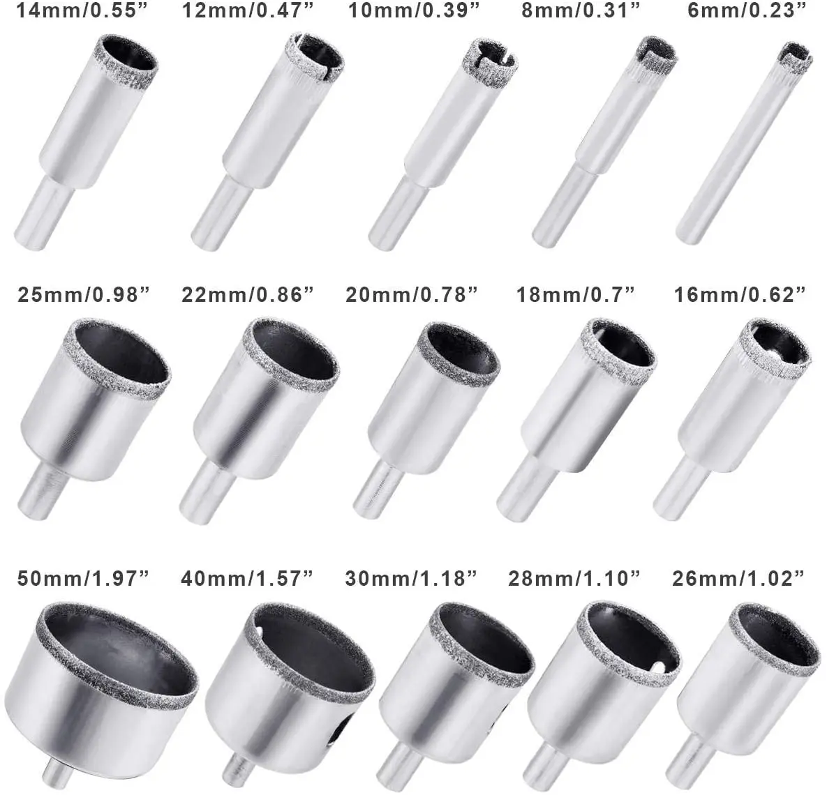 Set di punte per fori diamantati s-15 pezzi foro per piastrelle sega strumenti di rimozione del nucleo rivestiti per vetro, ceramica, punta per marmo in porcellana